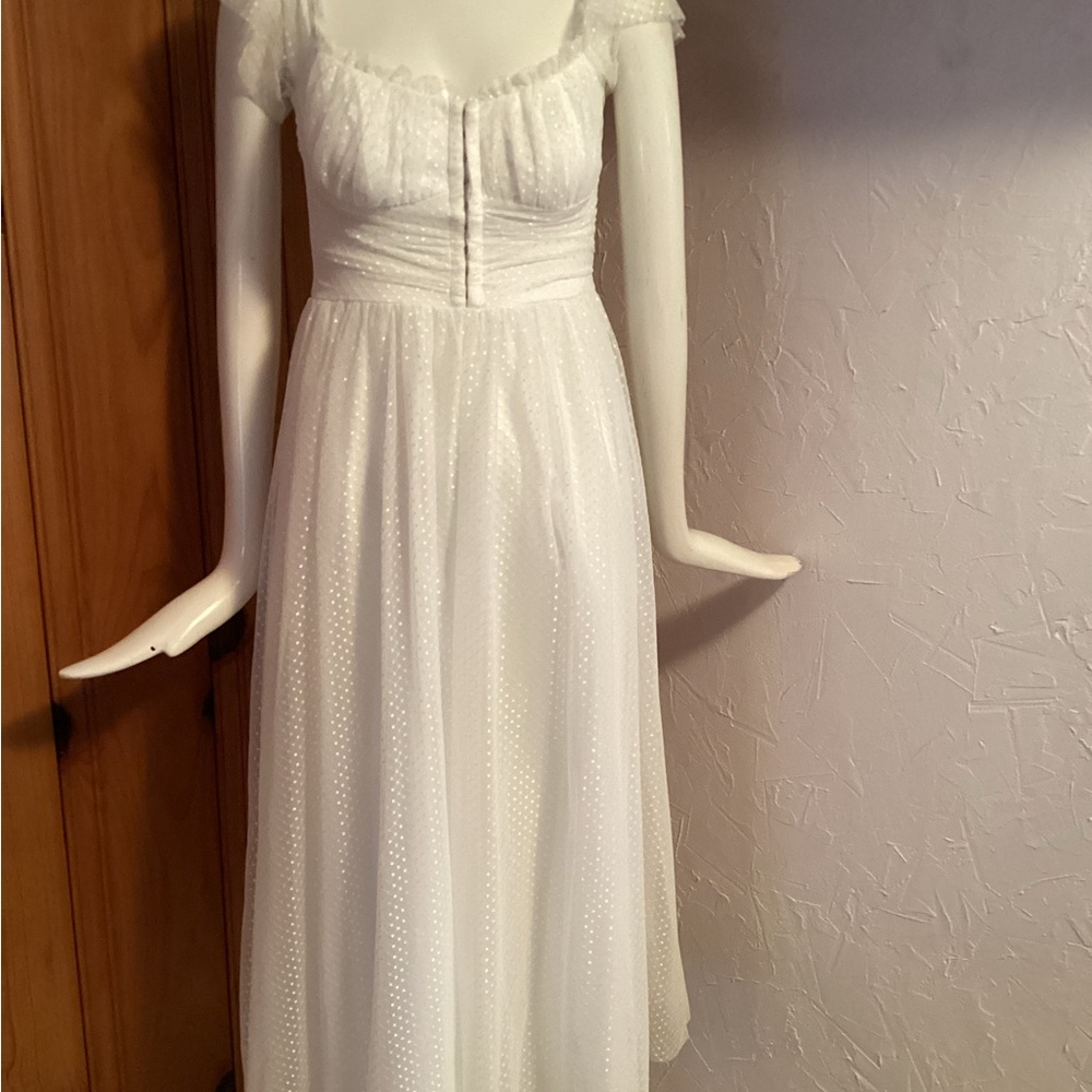 White Midi Swiss Dot Cap-Sleeve Dress - Picture 4 of 10